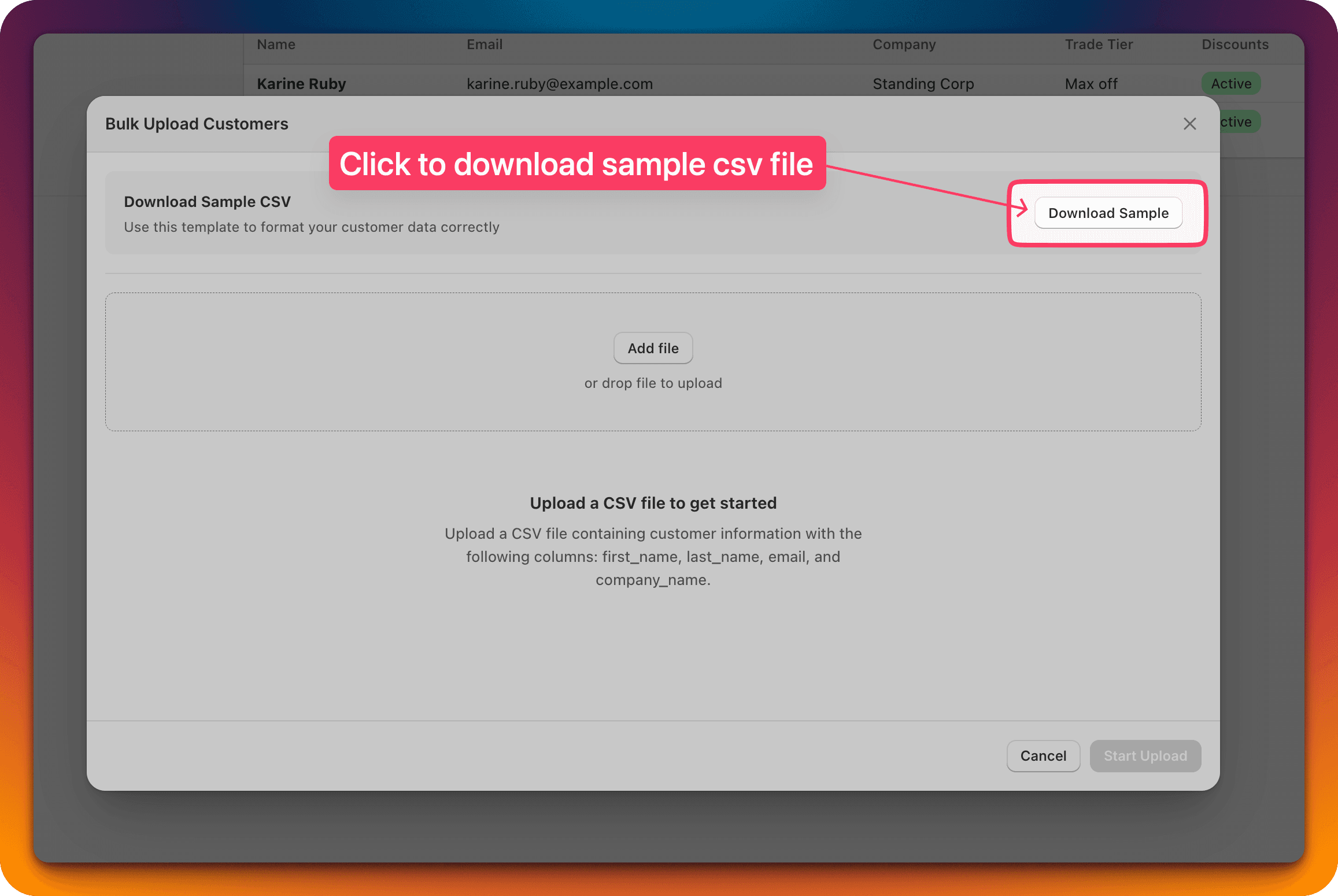 Downloading the sample CSV file