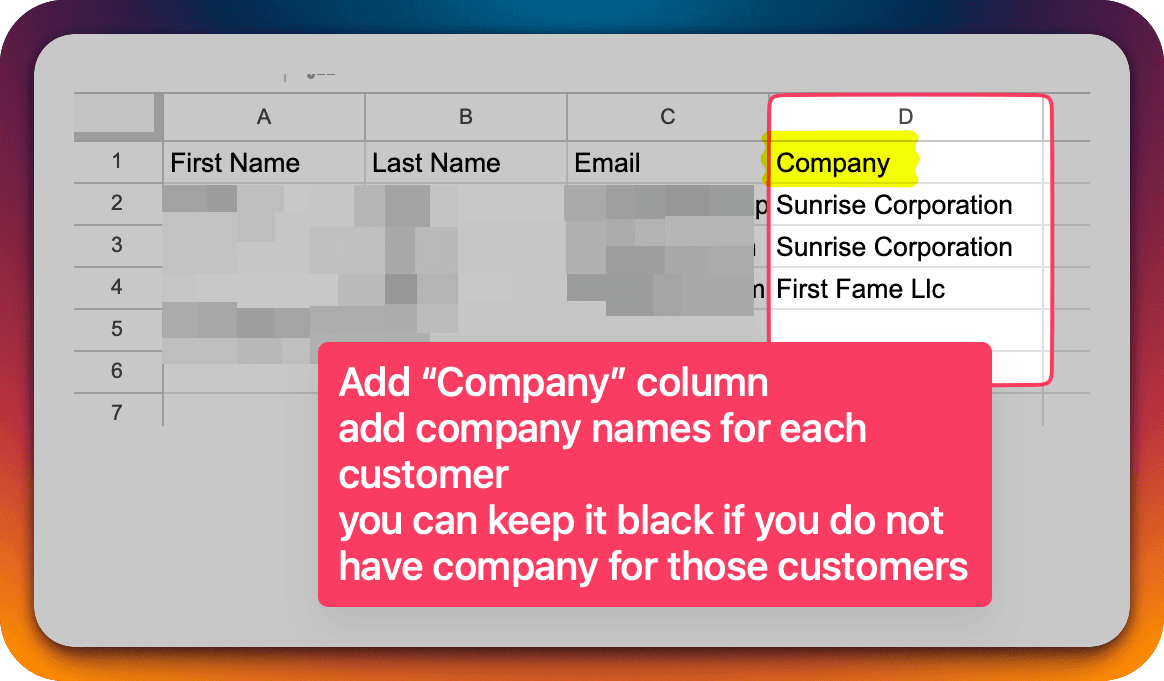 The cleaned CSV with First Name, Last Name, Email and Company columns