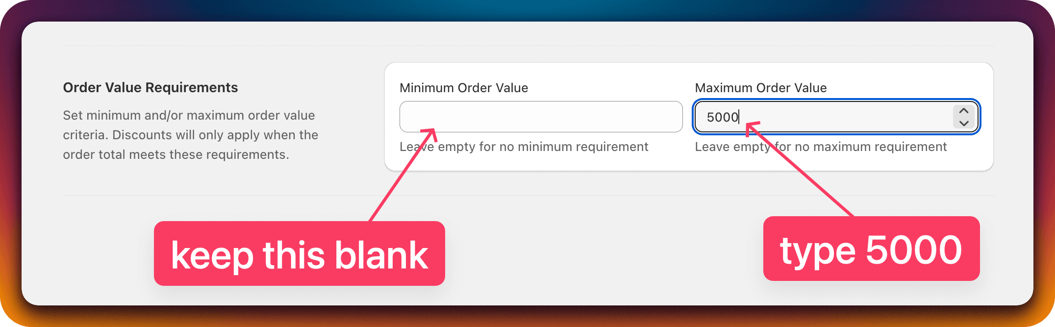 Maximum order value set to $5000