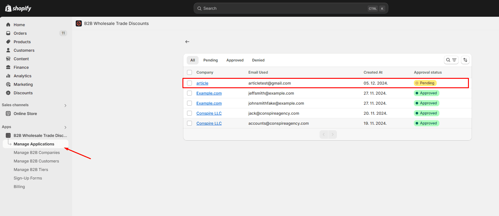 The new application appearing in the app dashboard