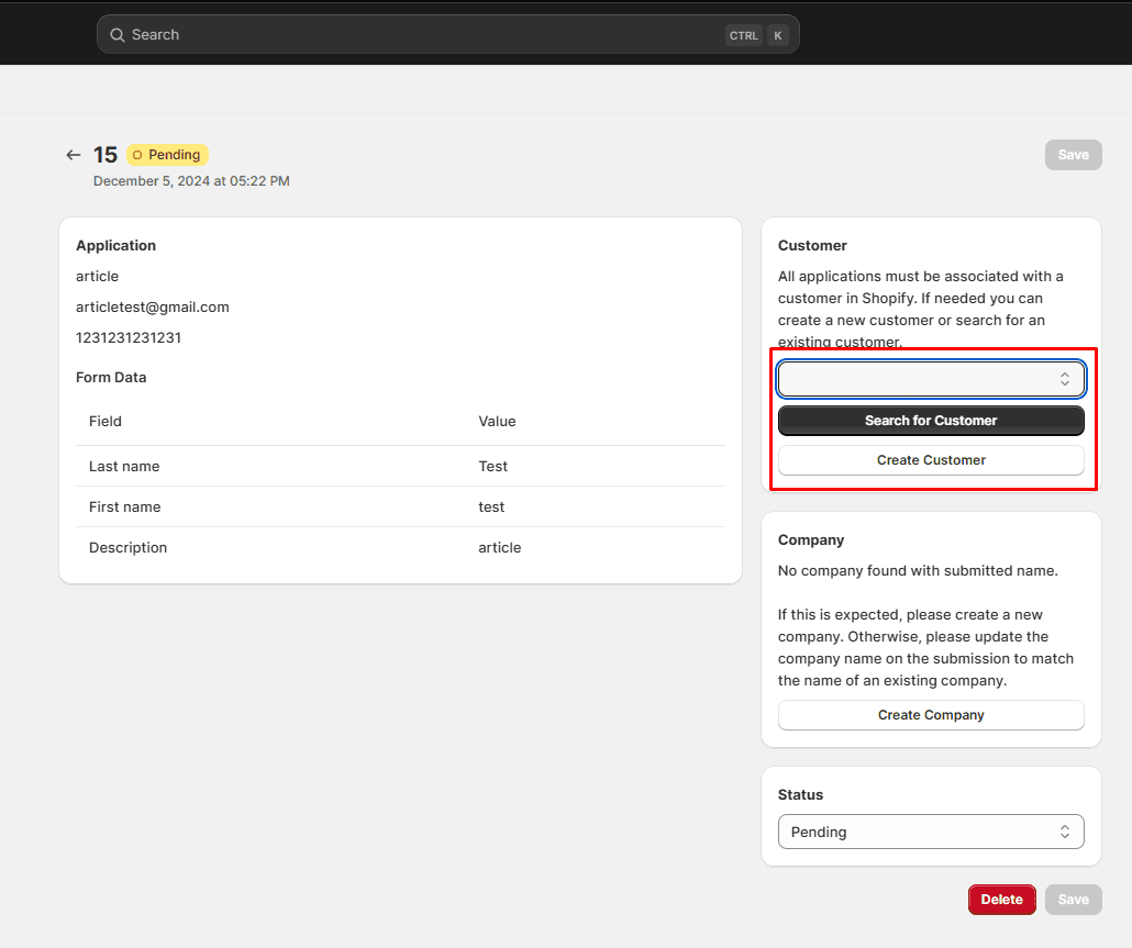 Creating and assigning a customer to the application