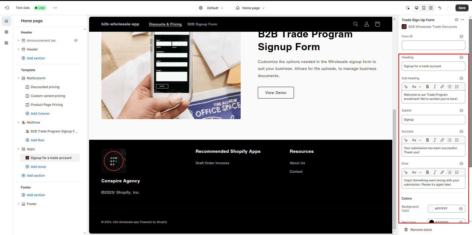 Customizing the form title and success message